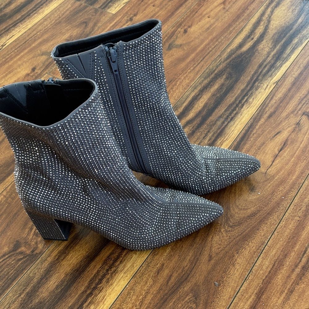 Elegant Black Rhinestone Ankle Boots